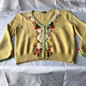 Embroidered cardigan sweater.